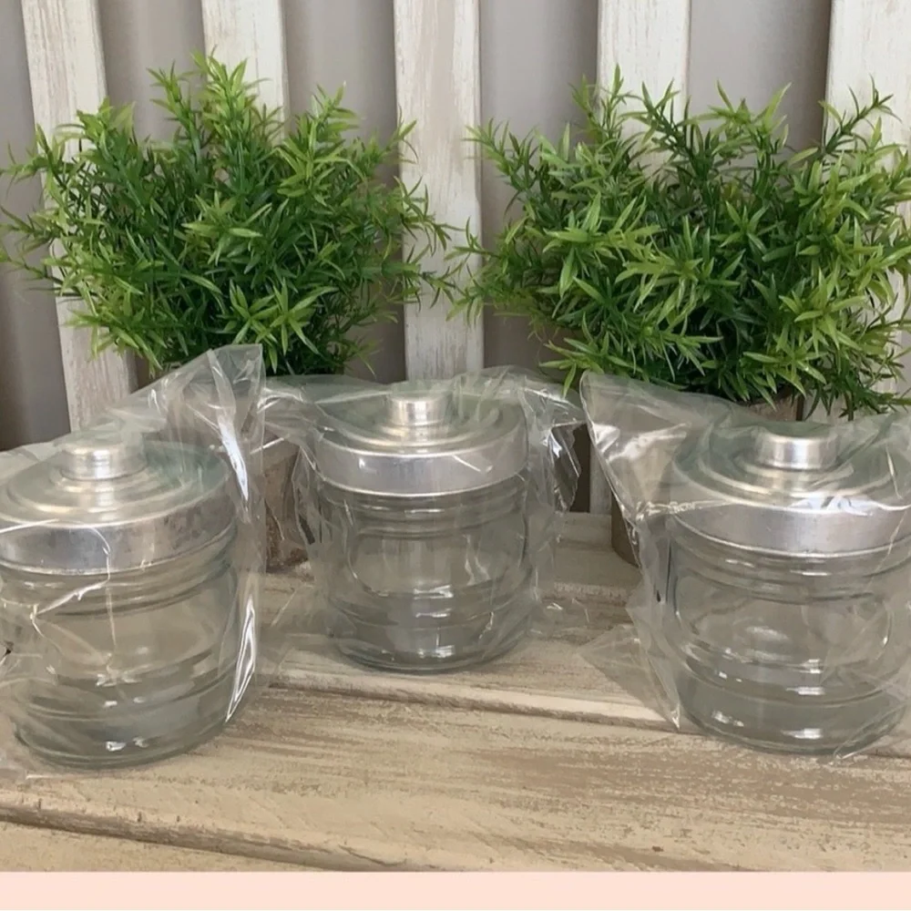 Apothecary Jar Set - Rustic Farmhouse Jar W/Metal Lids 3pcs Set ~New~